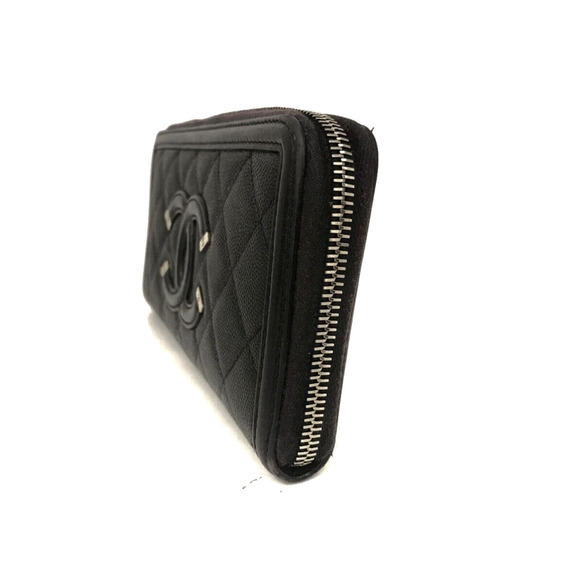 Authentic Chanel CC Filigree Quilted Matelasse Caviar Black Leather Zippy Wallet - Picture 6 of 12